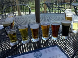 Trying a flight of micro brews at Blue Mountain Brewery